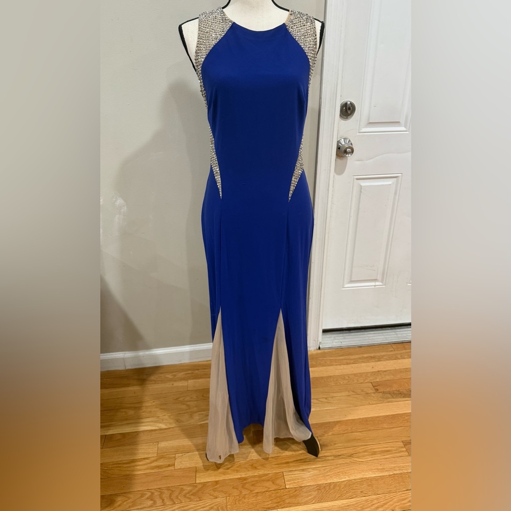 Xscape Royal Blue Gown with Silver Details